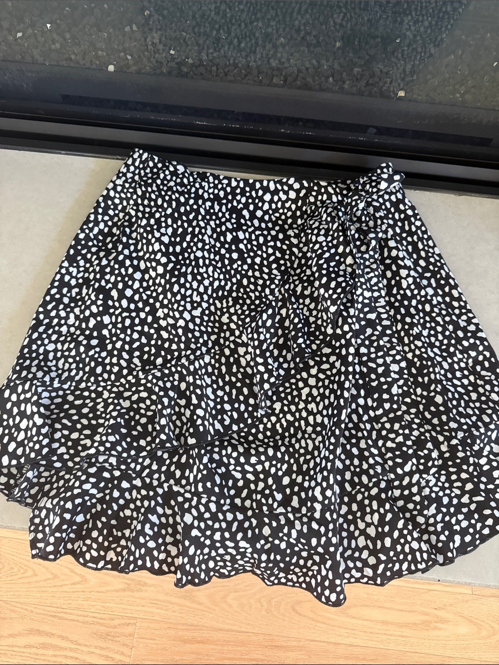 Black & White Tie-Waist Mini Skirt with Ruffle